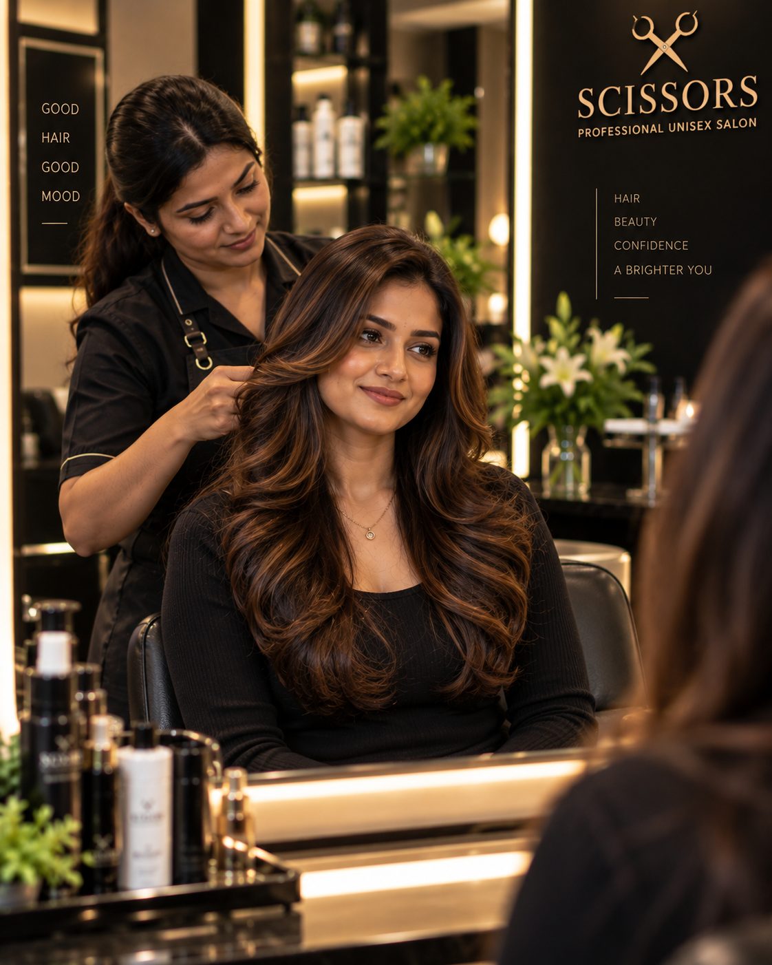 Long styled hair result, Scissors Urapakkam
